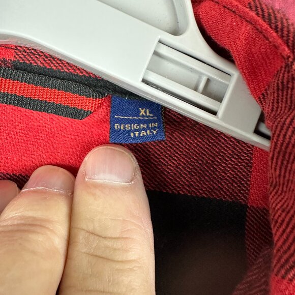 DESIGN IN ITALY FLANNEL MEN'S RED & BLACK BUTTON-UP BUFFLO PLAID SHIRT, SIZE XL - Picture 2 of 11